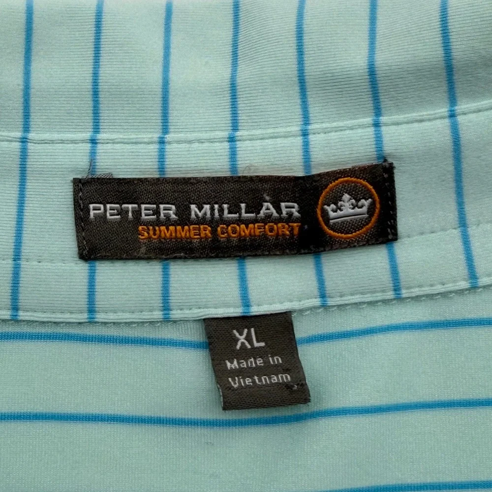 Peter Millar Summer Comfort Striped Golf Polo Shirt Mens XL Blue Teal Stripe